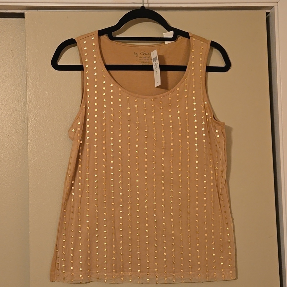 Chico's Beige and Gold Sequin Tank Chico's Size 0 NWT